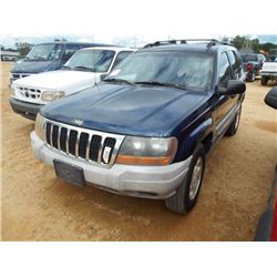 2000 JEEP GRAND CHEROKEE VIN/SN:1J4G248S4YC107787 - GAS ENGINE, A/T, ODOMETER READING 168,850 MILES