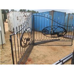 (UNUSED) 16' DEER SCENE METAL GATE W/ POST