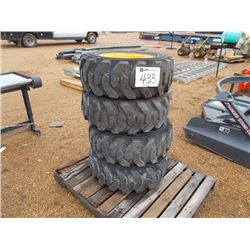 1 SET (UNUSED) 10-16.5 TIRES AND RIMS, FITS JOHN DEERE SKID STEER