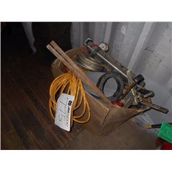 LOT OF MISC POWER CORD, FILTER, CAULK GUNS, DRILL BITS