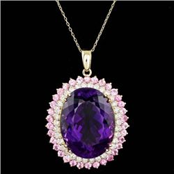14k Gold 50.00ct Amethyst 2.50ct Diamond Pendant