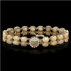 14k Yellow Gold 17ct Opal 0.50ct Diamond Bracelet