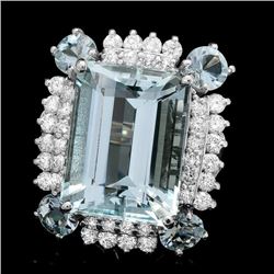 14k Gold 15.8ct Aquamarine 1.50ct Diamond Ring