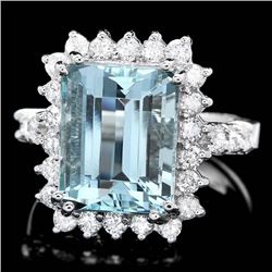 14k Gold 6.50ct Aquamarine 1.00ct Diamond Ring