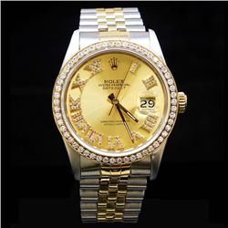 Rolex Two-Tone DateJust 36mm Champagne Roman Numerals Diamond Bezel Aprox. 2.0 cts. Diamond Dial Men