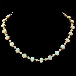 14k Yellow Gold 28ct Opal 2.50ct Diamond Necklace