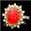 Image 1 : 14k Yellow Gold 2.75ct Coral 0.50ct Diamond Ring