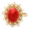 Image 2 : 14k Yellow Gold 2.75ct Coral 0.50ct Diamond Ring