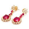 Image 2 : 14k Yellow Gold 8ct Ruby 2.50ct Diamond Earrings