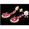 Image 3 : 14k Yellow Gold 8ct Ruby 2.50ct Diamond Earrings