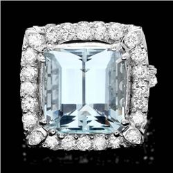 14k Gold 9.50ct Aquamarine 1.90ct Diamond Ring