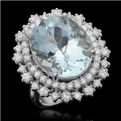 14K Gold 12.15ct Aquamarine 1.75ct Diamond Ring