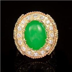 14K Gold 9.02ct Jadeite, 1.05ct Emerald 2.35ct Diamond Ring