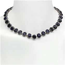 14K Gold 144.55ct Sapphire 4.25ct Diamond Necklace
