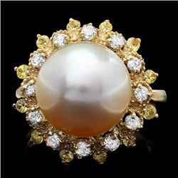 14k Gold 12 X 12mm Pearl 0.40ct Diamond Ring