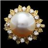 Image 1 : 14k Gold 12 X 12mm Pearl 0.40ct Diamond Ring
