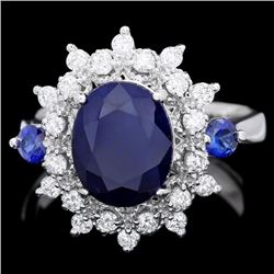 14k White Gold 3.8ct Sapphire 0.50ct Diamond Ring