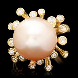 14k Yellow Gold 15mm Pearl 0.80ct Diamond Ring