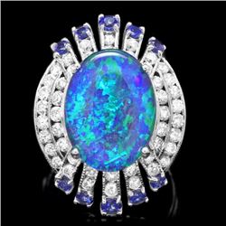 14k White Gold 5.00ct Opal 1.55ct Diamond Ring