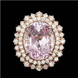 14k Rose Gold 13.50ct Kunzite 1.85ct Diamond Ring
