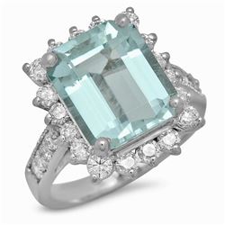 14K Gold 5.17ct Aquamarine 1.20ct Diamond Ring