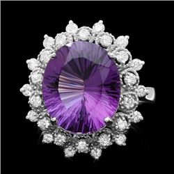 14k Gold 6.30ct Amethyst 0.80ct Diamond Ring
