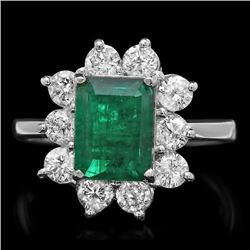 14k White Gold 2.60ct Emerald 1.20ct Diamond Ring