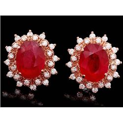 14k Rose 11.00ct Ruby 1.30ct Diamond Earrings