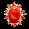Image 1 : 14k Yellow Gold 6.50ct Coral 0.40ct Diamond Ring