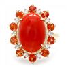 Image 2 : 14k Yellow Gold 6.50ct Coral 0.40ct Diamond Ring