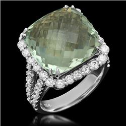 14K Gold 11.49ct Praseolite Quartz 1.50ct Diamond Ring