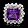Image 1 : 14k Gold 7.00ct Amethyst 1.00ct Diamond Ring