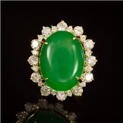 14K Gold 14.26ct Jadeite 2.41ct Diamond Ring