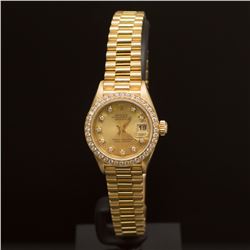 Rolex 18K Gold Presidential 26mm Diamond Dial Diamond Bezel Women's Wristwatch