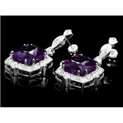 14k Gold 22.50ct Amethyst 1.80ct Diamond Earrings