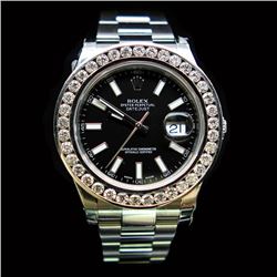 Rolex DateJust 41mm Black Index Diamond Bezel Aprox. 6.0 cts. Mens Wristwatch