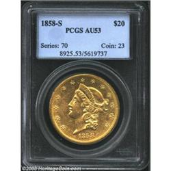 1858-S $20 AU53 PCGS.