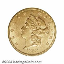 1858-S $20 AU58 PCGS.