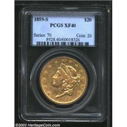 1859-S $20 XF40 PCGS.