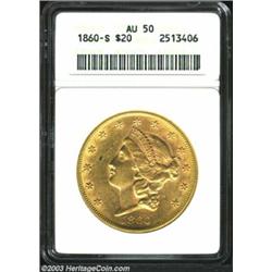 1860-S $20 AU50 ANACS.