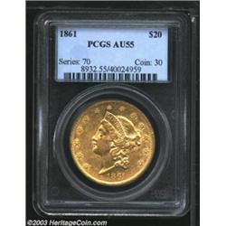1861 $20 AU55 PCGS.