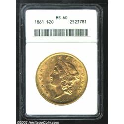 1861 $20 MS60 ANACS.