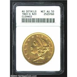1863-S $20 --Cleaned--ANACS. AU Details, Net AU50.