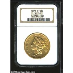 1871-S $20 AU50 NGC.