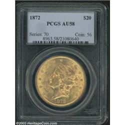 1872 $20 AU58 PCGS.