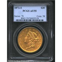 1872-S $20 AU55 PCGS.
