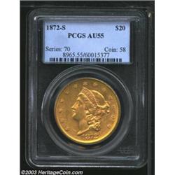 1872-S $20 AU55 PCGS.