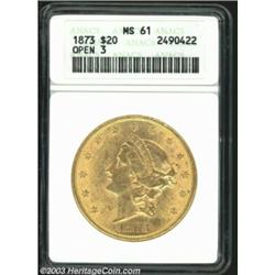 1873 $20 Open 3 MS61 ANACS.