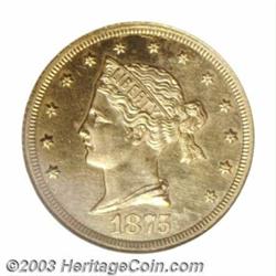 1875 $5 Sailor Head Five Dollar, Judd-1439, Pollock-1582, R.6-7, PR64 Gilt NGC.