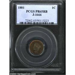 1881 1C Liberty Head One Cent, Judd-1666, Pollock-1866, R.6-7, PR65 Red and Brown PCGS.